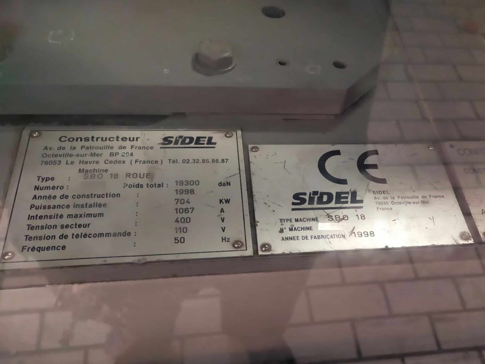 Nameplate of SIDEL SBO 18 Series 2