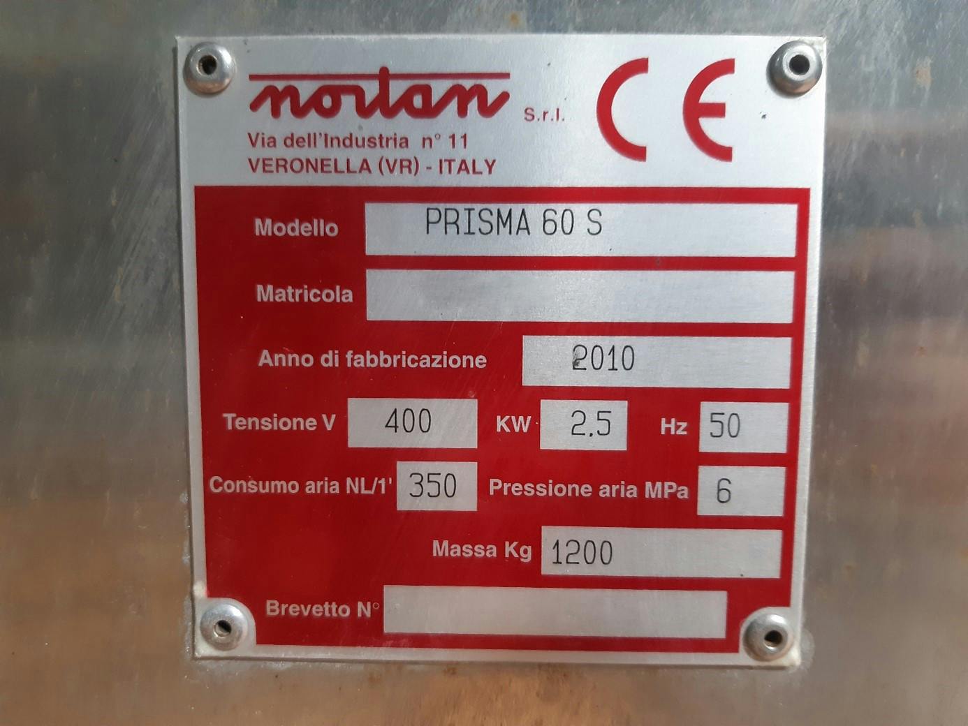 Nameplate of Nortan Prisma S60